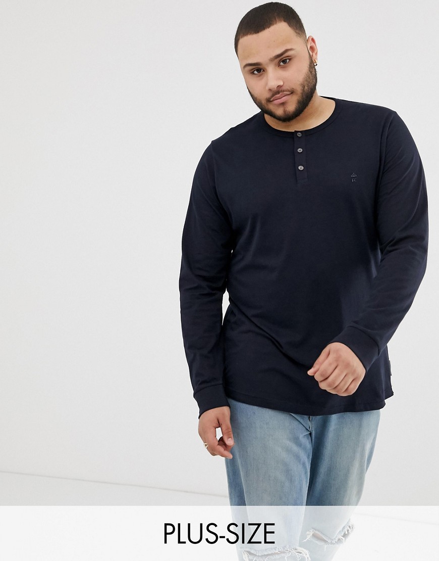 French Connection Plus plain grandad long sleeve top-Navy