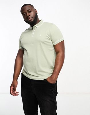 French Connection Plus piping polo in sage - ASOS Price Checker