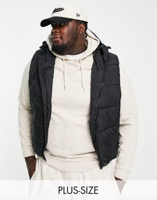 French Connection Plus puffer gilet with hood in black