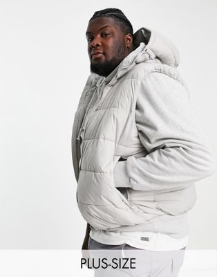 French Connection Plus puffer gilet with hood in light grey - ASOS Price Checker