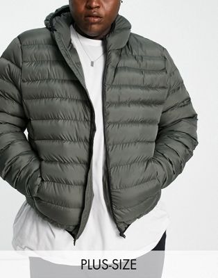 French Connection Plus puffer jacket with hood in khaki