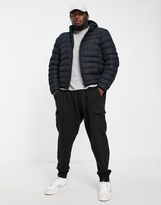 French Connection Plus Puffer Jacket With Hood In Navy