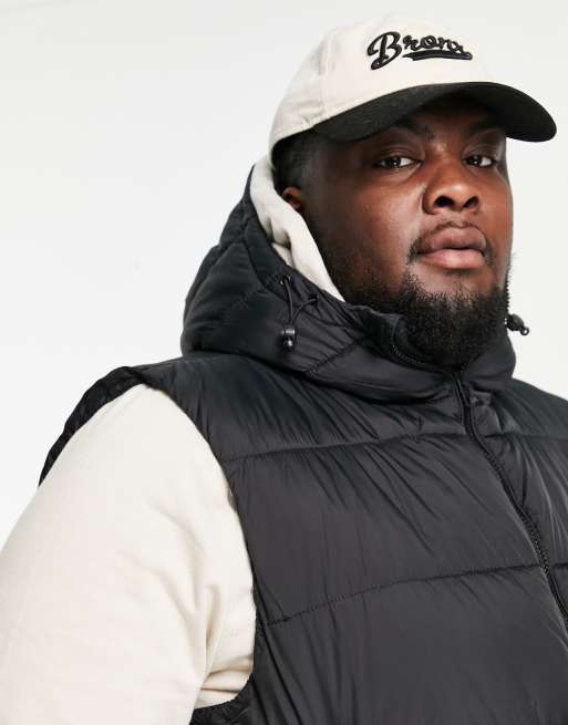 French Connection Plus puffer vest with hood in black ASOS