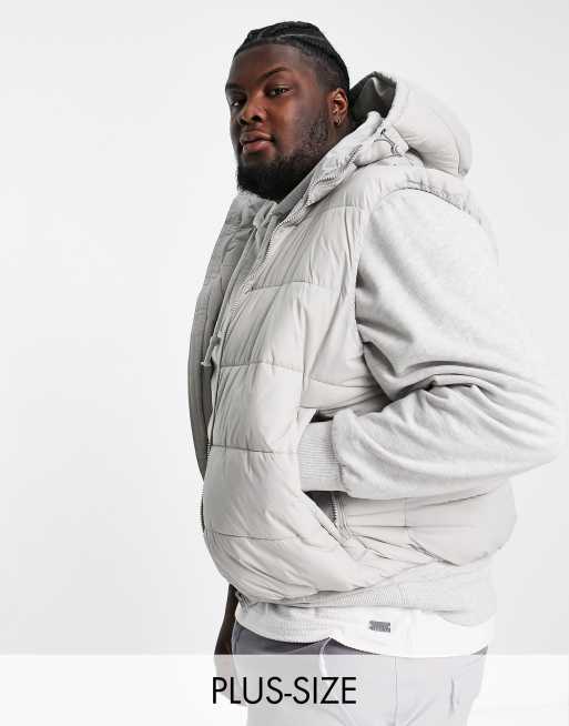 French Connection Plus puffer vest with hood in light gray