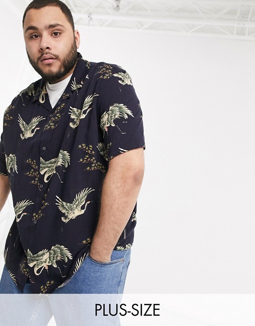 French Connection Plus revere shirt with swan print