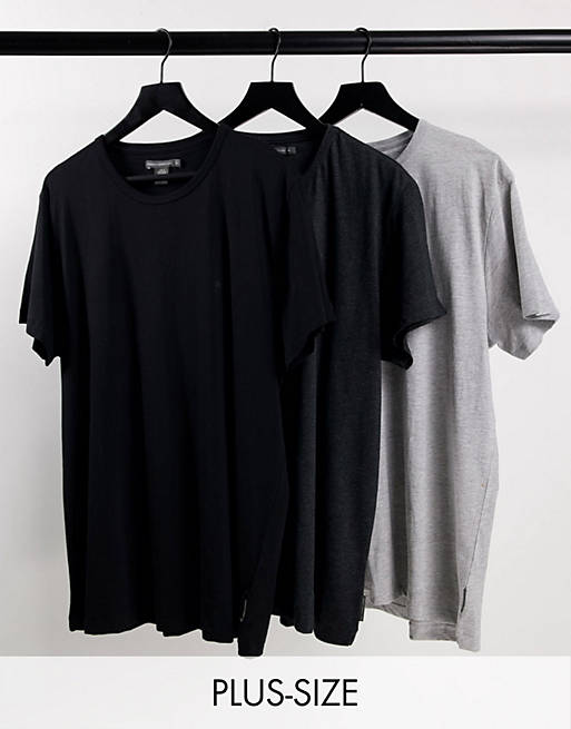 French Connection Plus - Set van 3 T-shirts in zwart en grijs