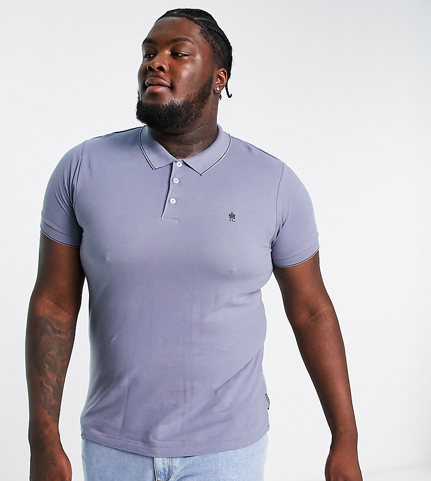 French Connection Plus single tipped pique polo in lilac-Blue