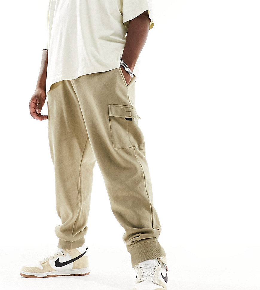 French Connection Plus slim fit cargo joggers in light khaki-Green
