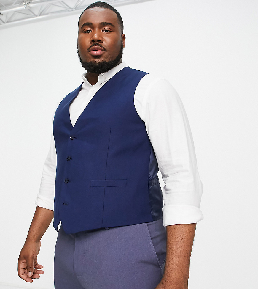 French Connection Slim Fit Linen Suit Vest In Navy