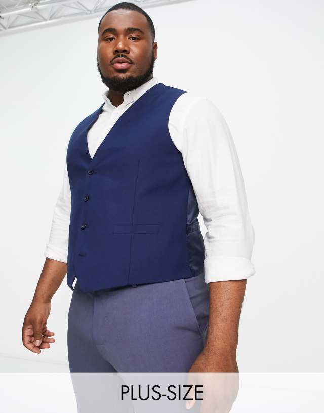 French Connection Plus slim fit plain vest in blue