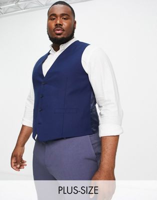 French Connection Plus slim fit plain waistcoat in blue