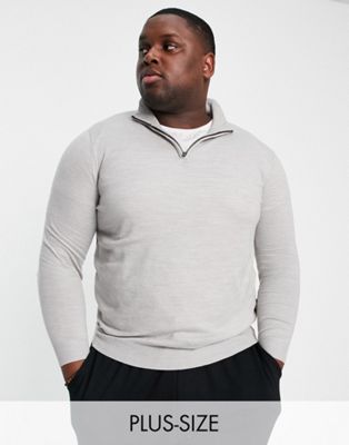 French Connection Plus soft touch half zip jumper in light grey