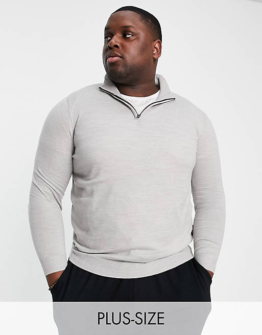 French Connection Plus soft touch half zip jumper in light grey | ASOS