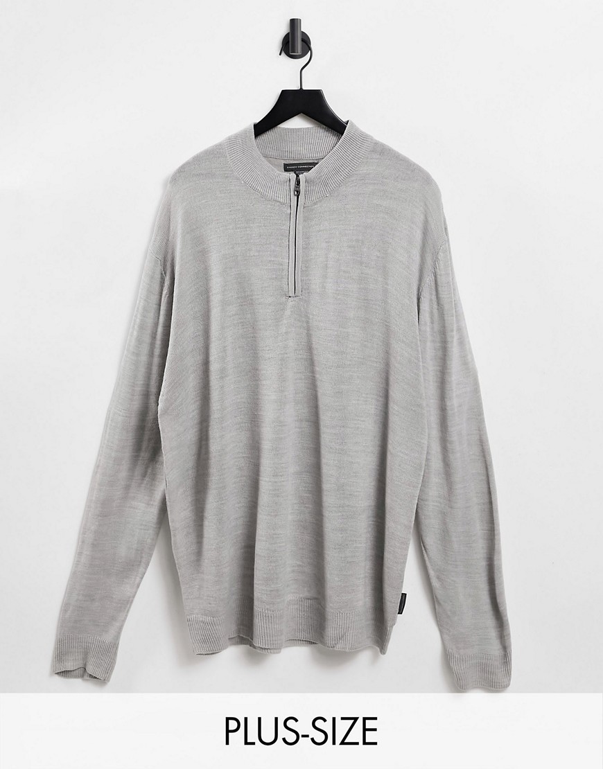 French Connection Plus Soft Touch Half Zip Knit Sweater In Gray Heather-grey