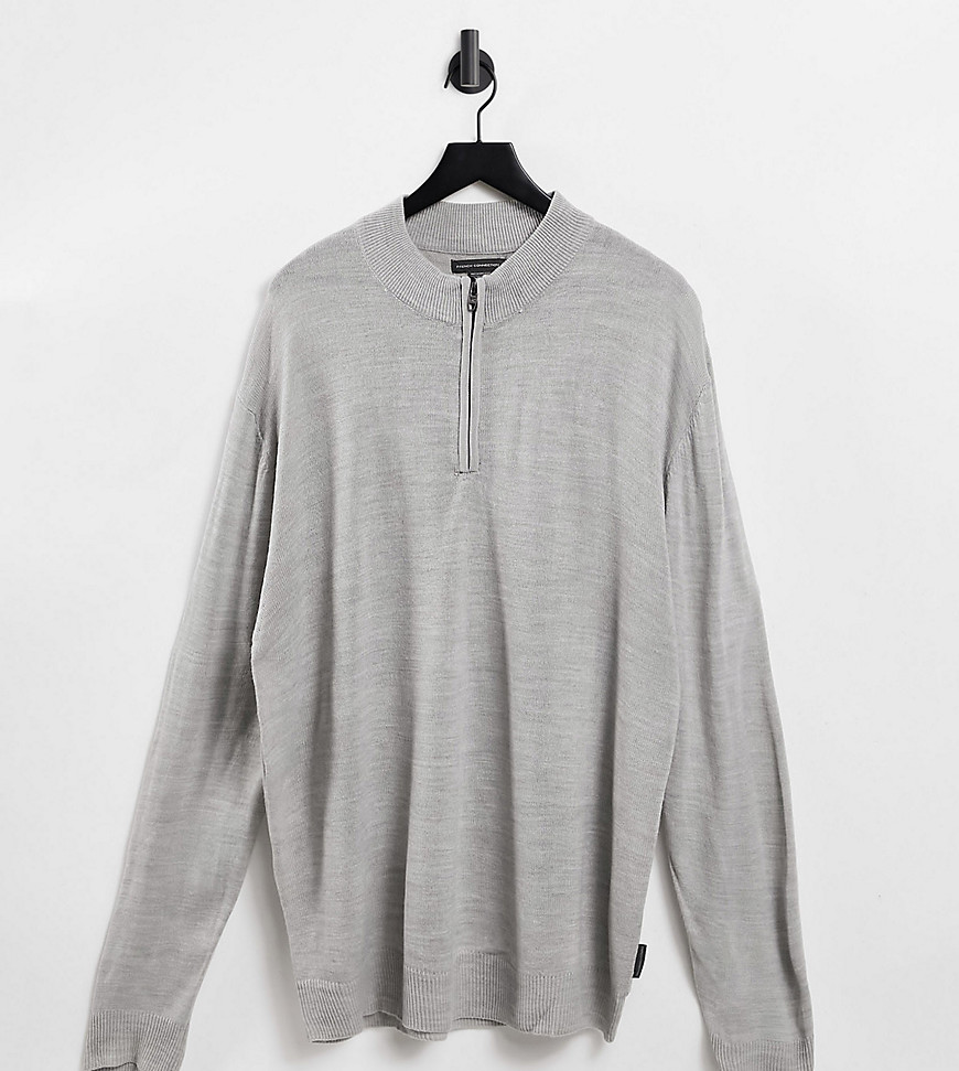 French Connection Plus soft touch half zip knit sweater in gray heather-Grey