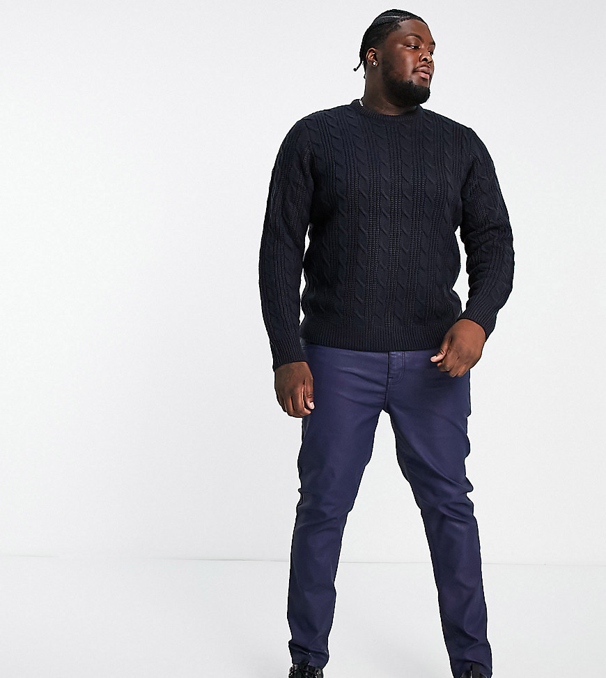 French Connection Plus wool mix cable crew neck jumper in navy