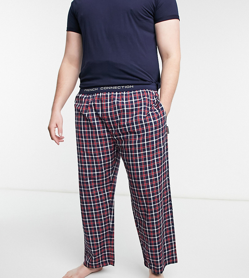 French Connection Plus woven plaid logo lounge pants-Navy