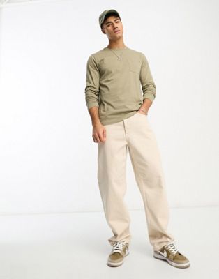 French Connection pocket long sleeve top in light khaki