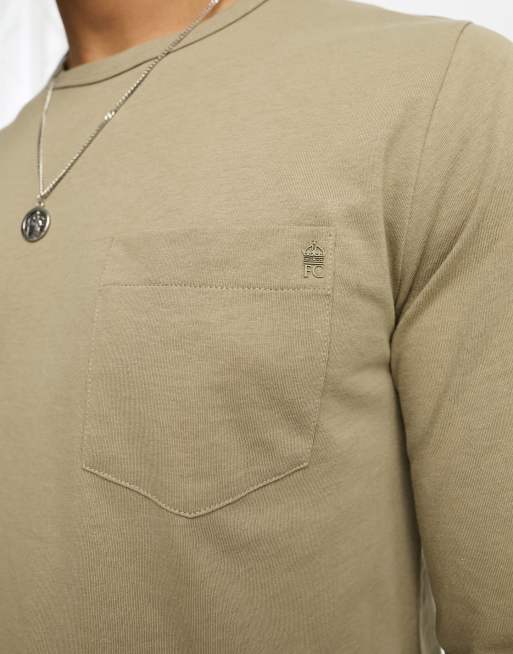 French Connection pocket long sleeve top in light khaki