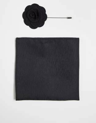  French Connection pocket square and lapel pin in black