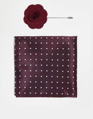 French Connection pocket square and lapel pin in burgundy polka dot  - ASOS Price Checker
