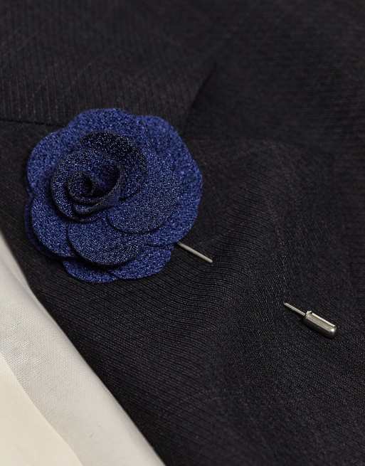 French Connection pocket square and lapel pin in navy polka dot
