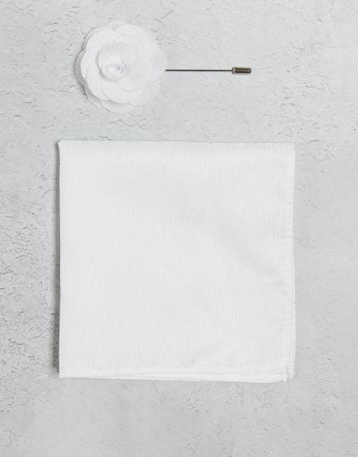 French Connection pocket square and lapel pin in white