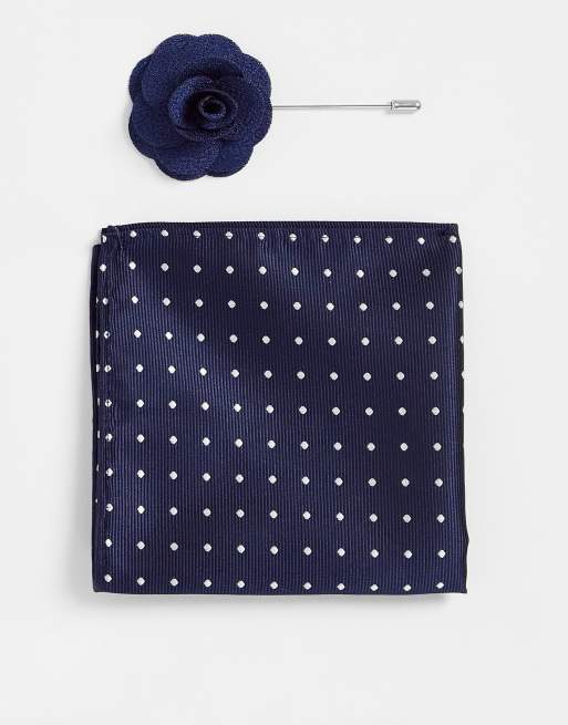 French Connection pocket square and lapel pin set in navy 