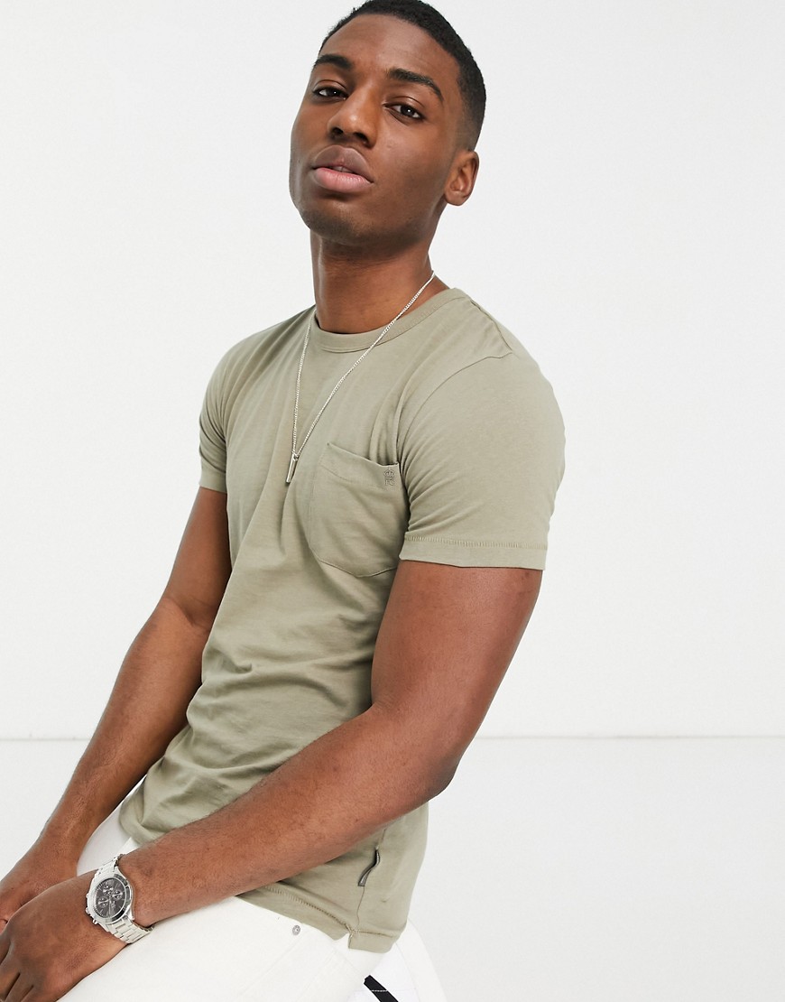 French Connection pocket t-shirt in light khaki-Green
