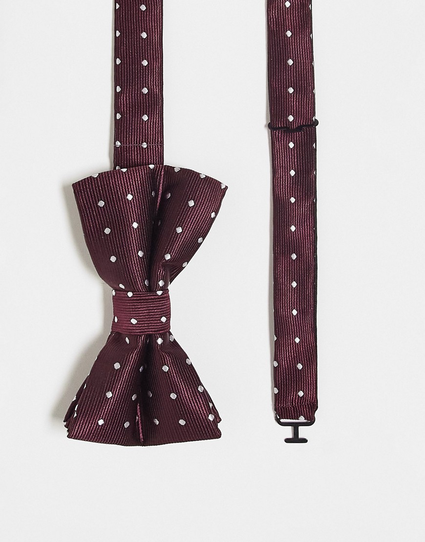 French Connection polka dot bow tie in burgundy-Red