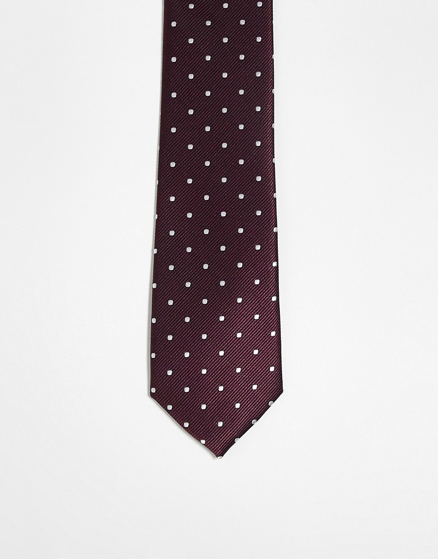 French Connection polka dot tie in burgundy-Red