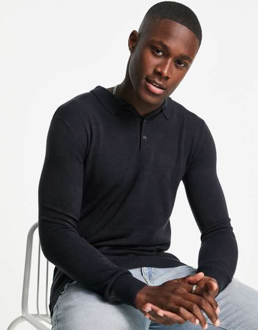 French Connection - Polo a maniche lunghe in maglia morbida blu navy