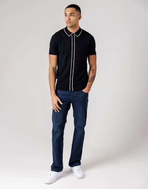 French Connection - Polo blu navy a maniche corte con bottoni e finiture a contrasto, 2 di 4