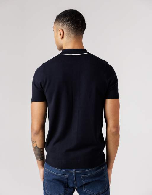 French Connection - Polo blu navy a maniche corte con bottoni e finiture a contrasto, 4 di 4