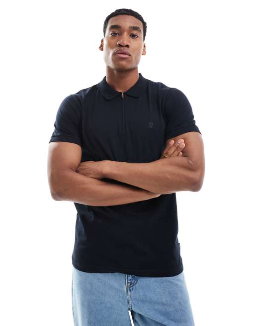 French Connection - Polo blu navy con zip sul colletto