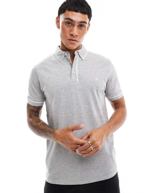 French Connection - Polo grigio mélange chiaro con profili a contrasto