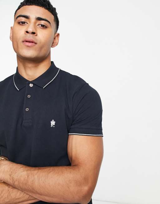 French Connection - Polo in piqué blu navy con profili a contrasto