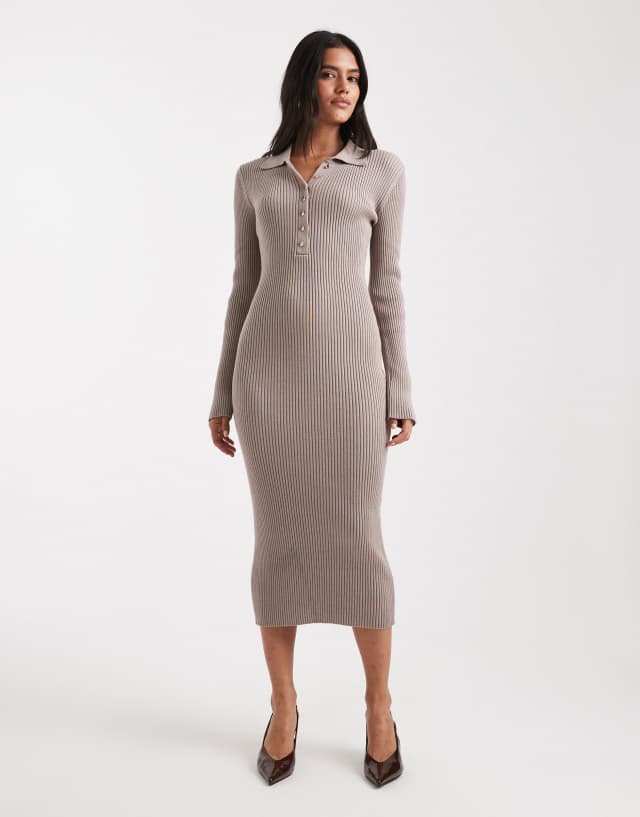 French Connection polo neck ribbed knit bodycon midi dress in