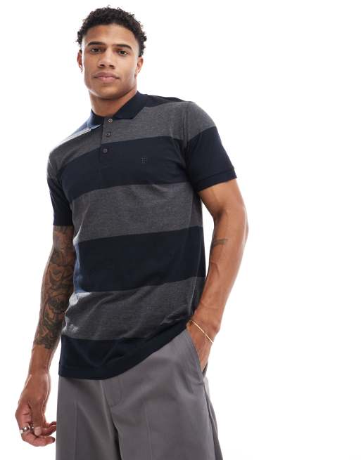French Connection – Polohemd in Marineblau und Anthrazit gestreift