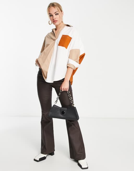 French Connection poplin oversized shirt in color block ASOS
