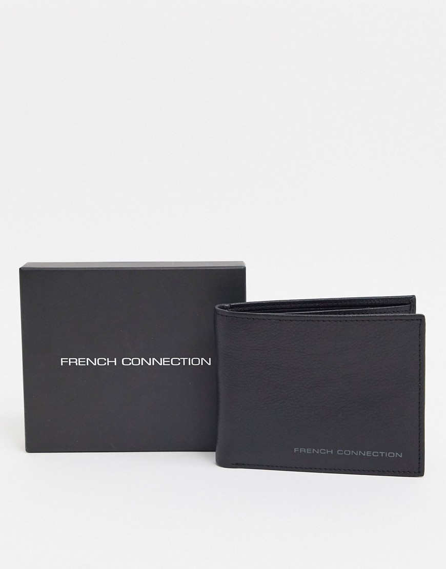 French Connection - Portafoglio premium a libro in pelle con logo piombo-Nero