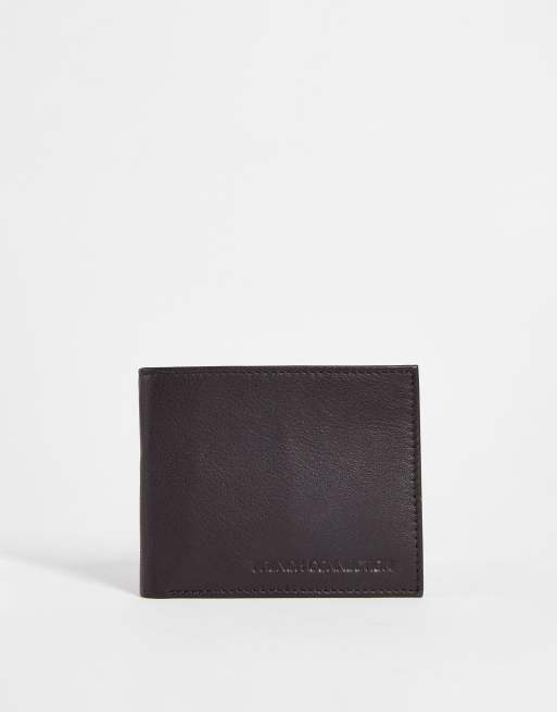 French Connection - Portefeuille en cuir à deux volets avec logo embossé - Marron