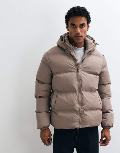 French Connection premium hooded puffer jacket in taupe - view 1
