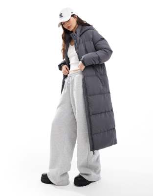 French Connection Premium Maxi Puffer Coat In Dark Gray