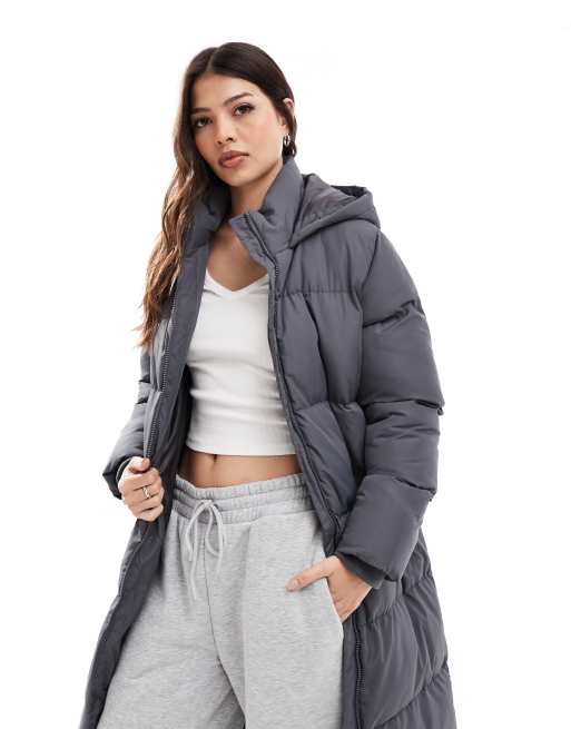 French Connection premium maxi puffer coat in dark grey ASOS