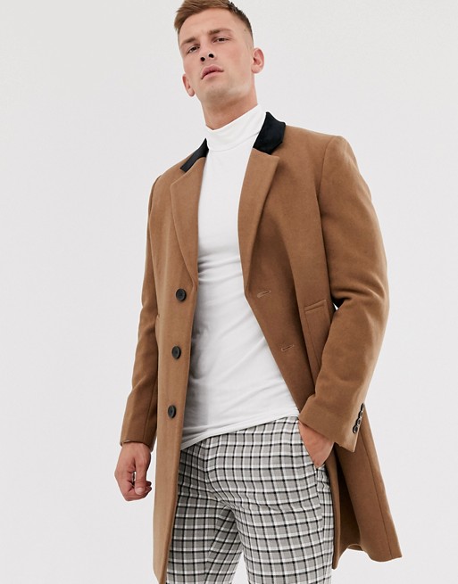 French Connection premium wool rich overcoat with velvet collar
