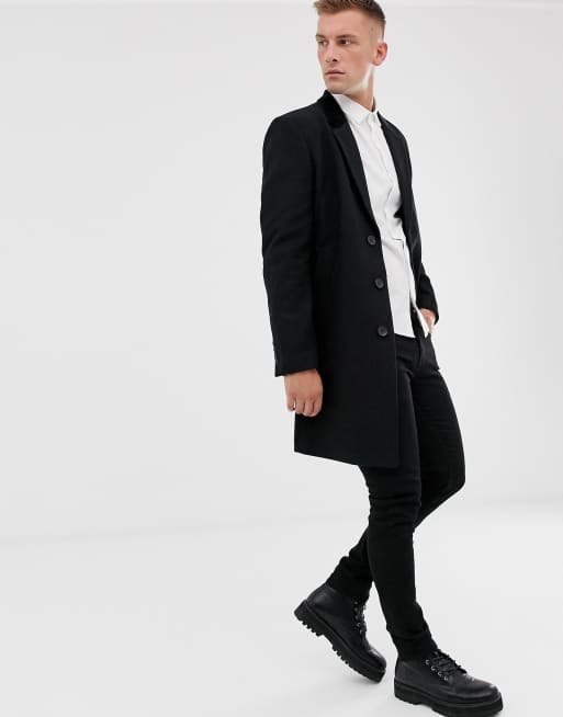 French connection premium wool rich overcoat 2025 with velvet collar