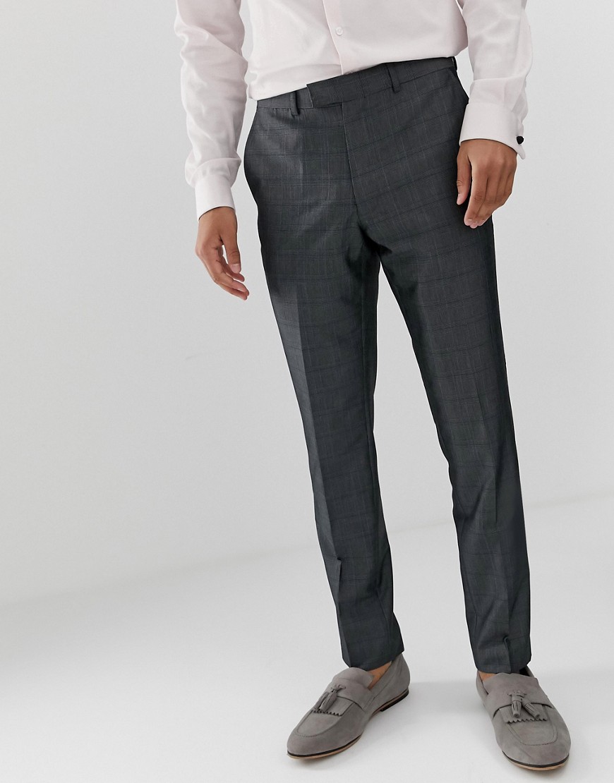 French Connection prince of wales check slim fit suit trousers-Grey