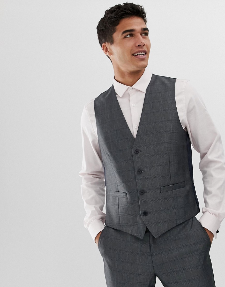 French Connection Prince Of Wales Check Slim Fit Suit Vest-grey