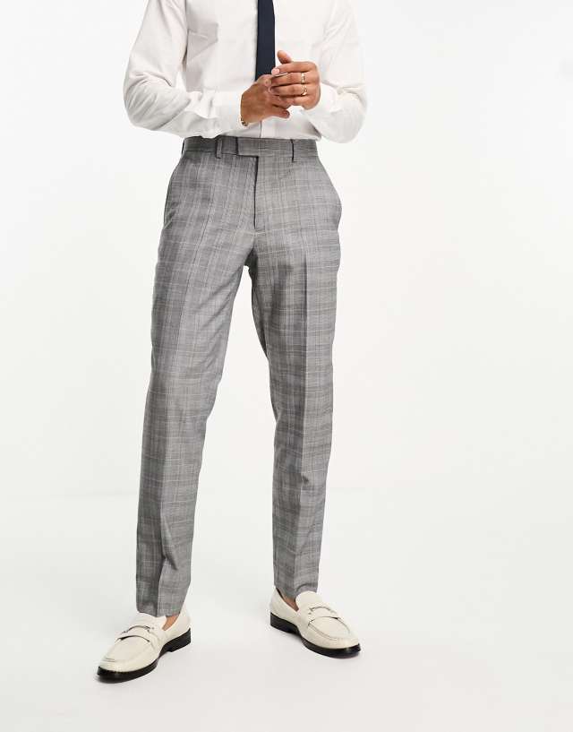 French Connection - prince of wales check suit trouser in mid grey